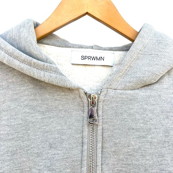 SPRWMN Full Zip Up Hoodie Heather Gray Grey Light Sweatshirt Cotton Extra Small - Picture 11 of 13